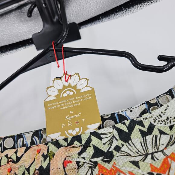 Kayseria Pret Shift Dress Black Green Floral 3/4 Sleeve Tunic Mini NWT Size 16 - Picture 6 of 7